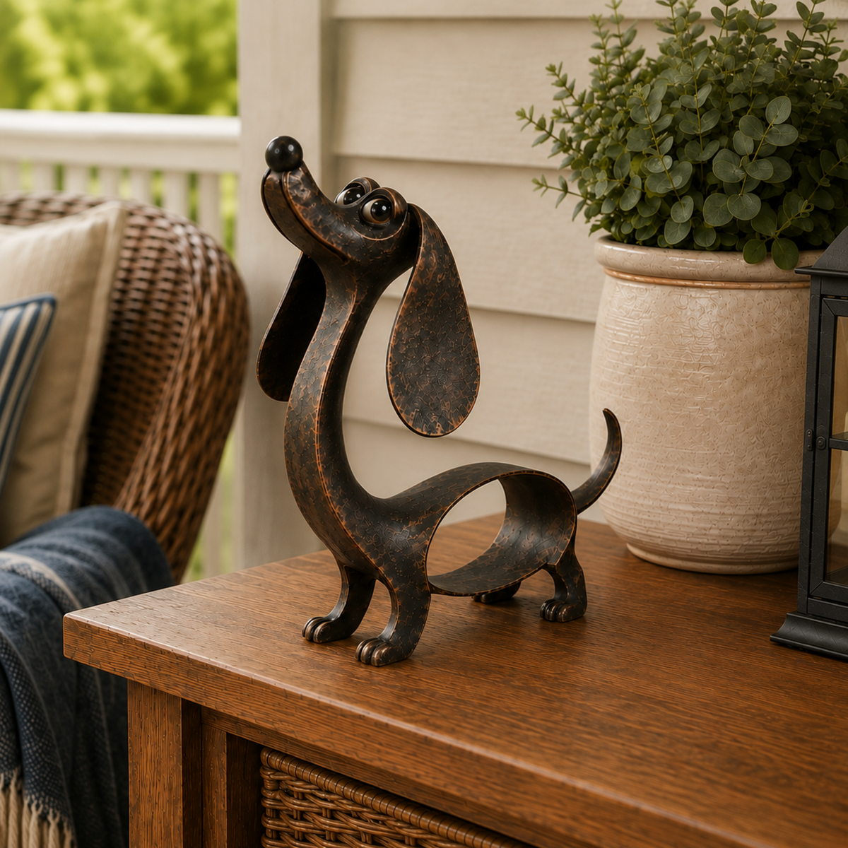 🐾🎨 Sculpture de basset en bronze ancien — une présence chaleureuse et pleine de caractère pour vos espaces