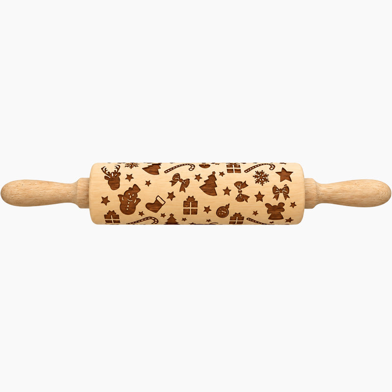 🎄🎨 Rouleau à pâtisserie gravé renne et bonhomme en pain d'épices — un simple geste, et vos biscuits se parent de motifs festifs