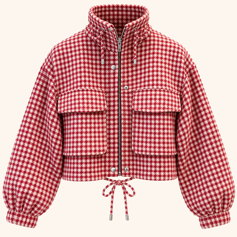 🧥Veste courte femme à motif pied-de-poule et style utilitaire🍂