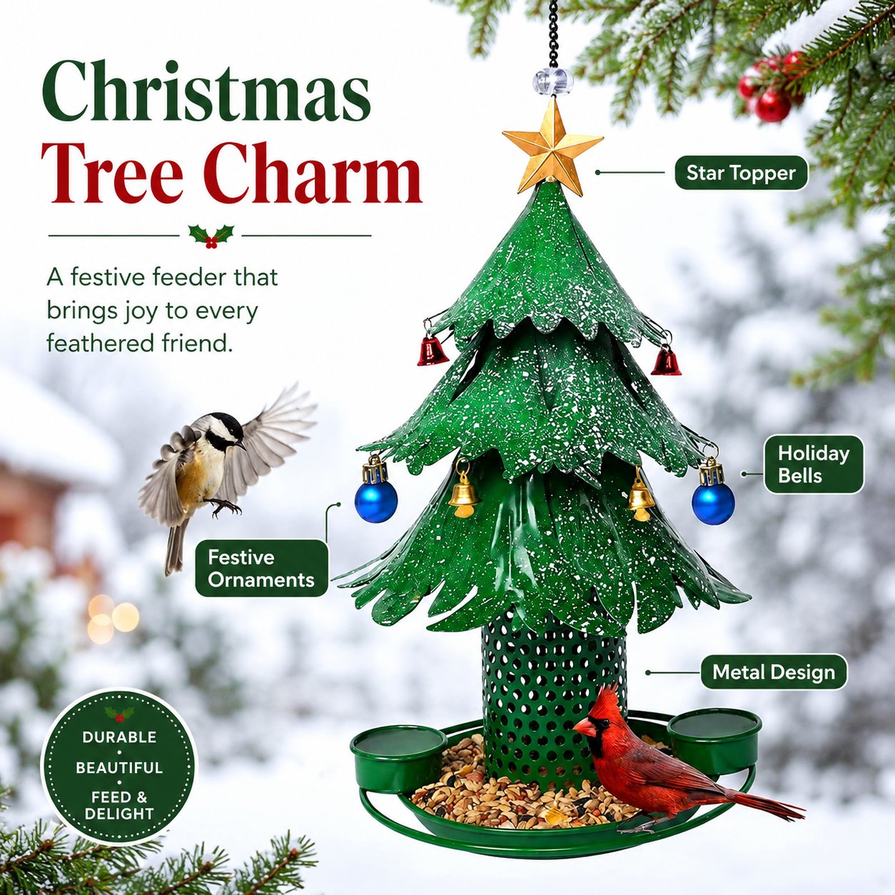 🎄 Mangeoire Arbre de Noël — Attirez les oiseaux sauvages dans votre jardin ! ✨🕊️