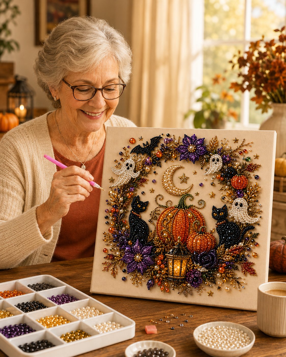 👻✨ Kit de bricolage artistique pour Halloween avec des perles – Transformez de minuscules perles en une magie à la fois effrayante et mignonne