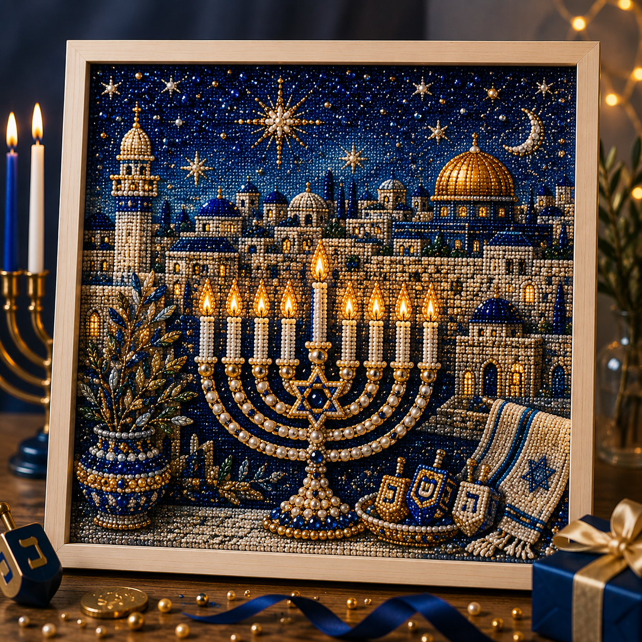 🕎✨ Kit DIY d'art perlé pour Hanoukka — créez ensemble une œuvre lumineuse pour les Huit Nuits de lumière