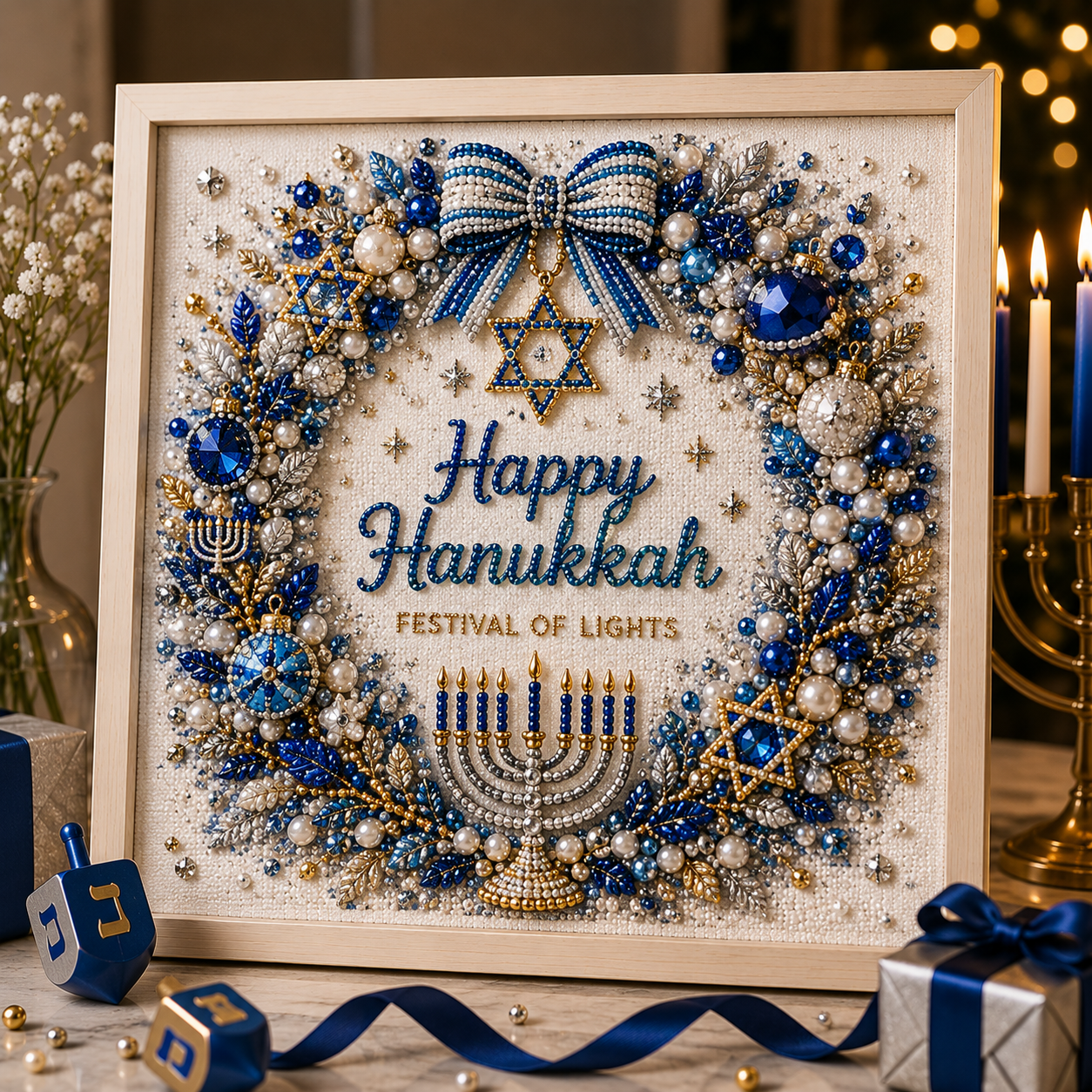 🕎✨ Kit DIY d'art perlé pour Hanoukka — créez ensemble une œuvre lumineuse pour les Huit Nuits de lumière
