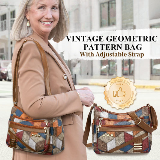 🔥2025 Vente à chaud👜Sac vintage à motif géométrique et bandoulière réglabl