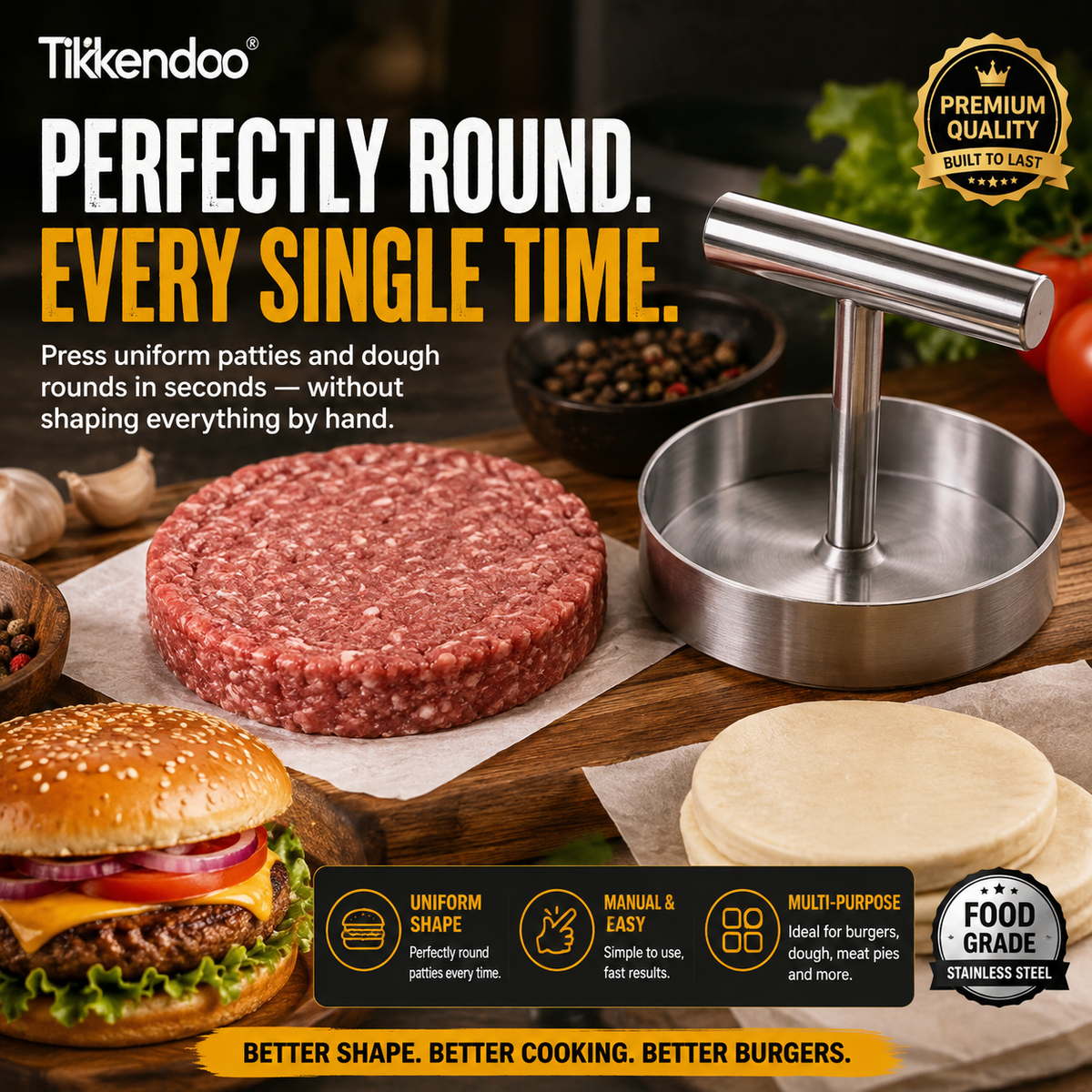 🍔⭕ Presse à steaks hachés manuelle — Des steaks parfaitement ronds, à chaque fois