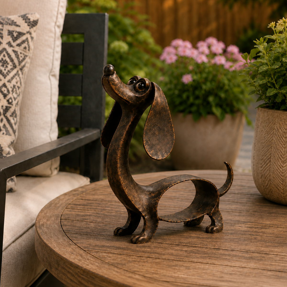 🐾🎨 Sculpture de basset en bronze ancien — une présence chaleureuse et pleine de caractère pour vos espaces