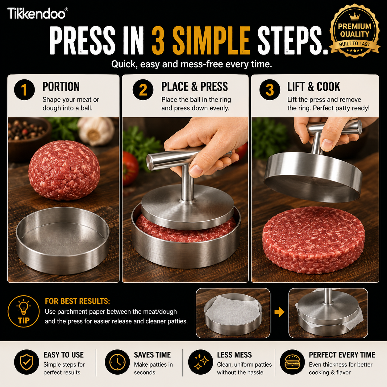 🍔⭕ Presse à steaks hachés manuelle — Des steaks parfaitement ronds, à chaque fois