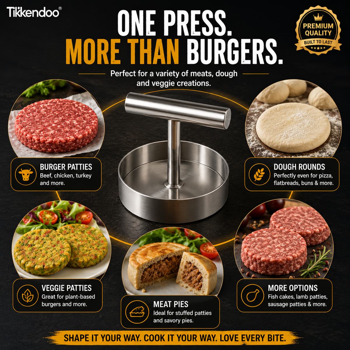 🍔⭕ Presse à steaks hachés manuelle — Des steaks parfaitement ronds, à chaque fois