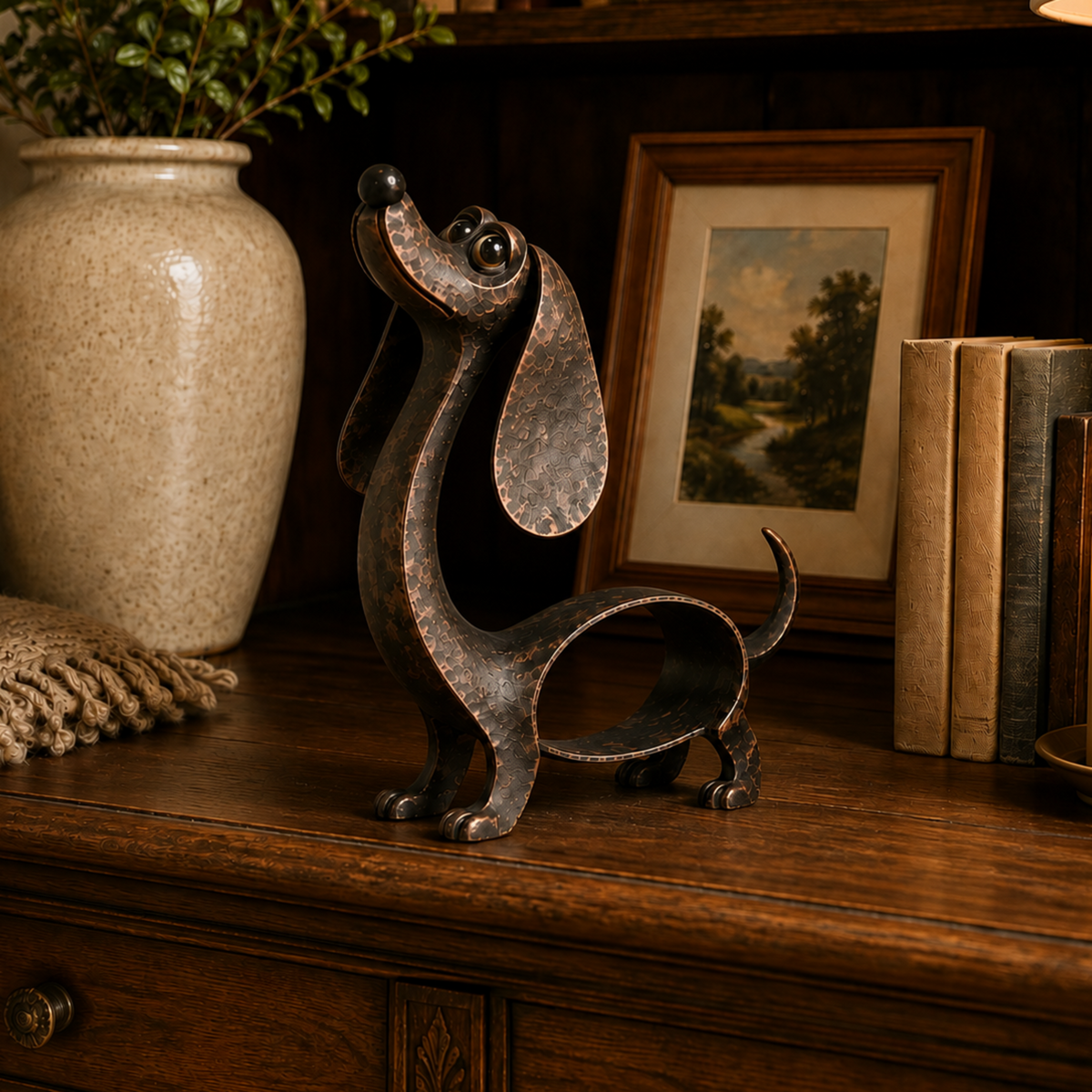 🐾🎨 Sculpture de basset en bronze ancien — une présence chaleureuse et pleine de caractère pour vos espaces