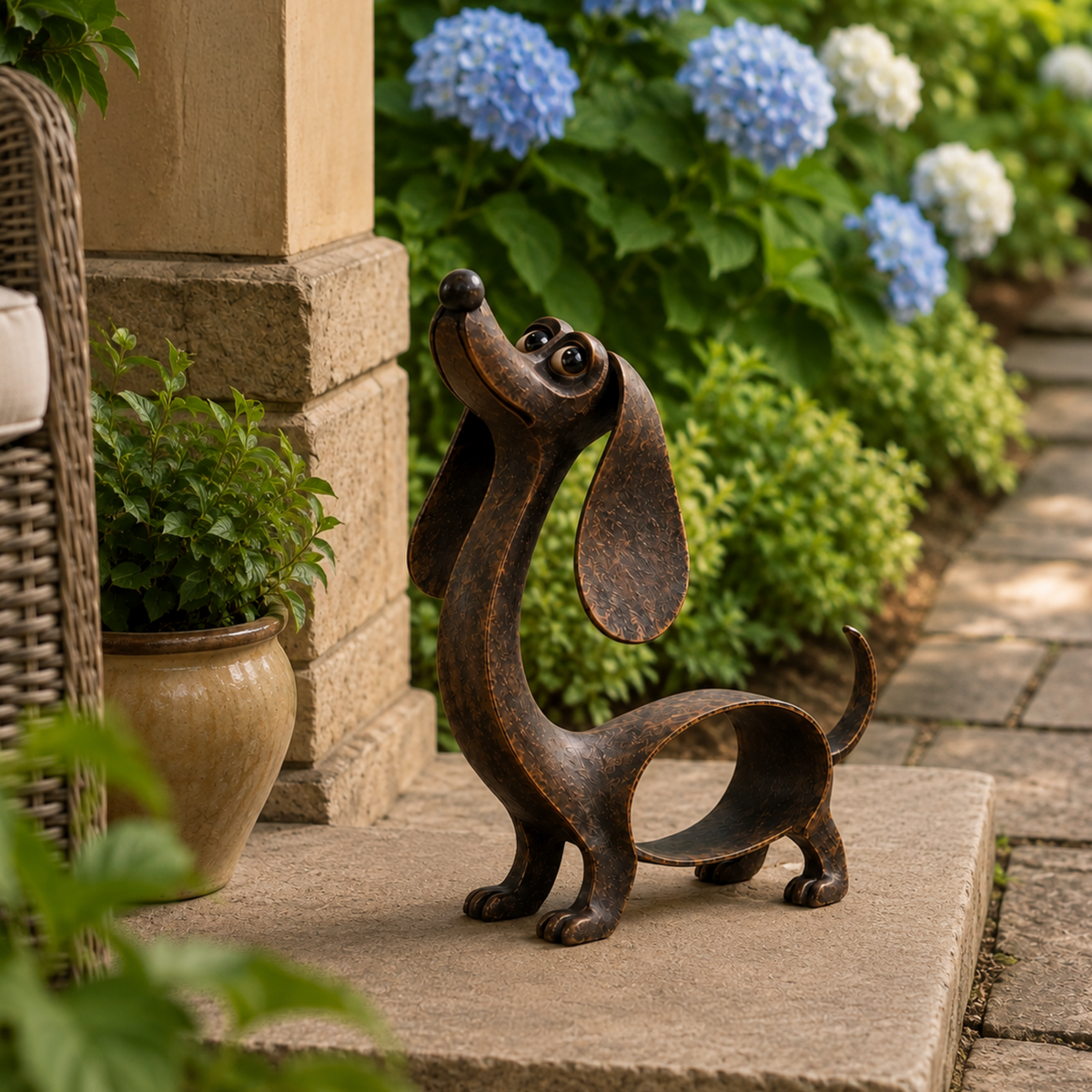 🐾🎨 Sculpture de basset en bronze ancien — une présence chaleureuse et pleine de caractère pour vos espaces