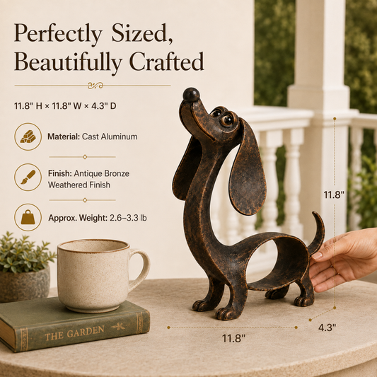 🐾🎨 Sculpture de basset en bronze ancien — une présence chaleureuse et pleine de caractère pour vos espaces