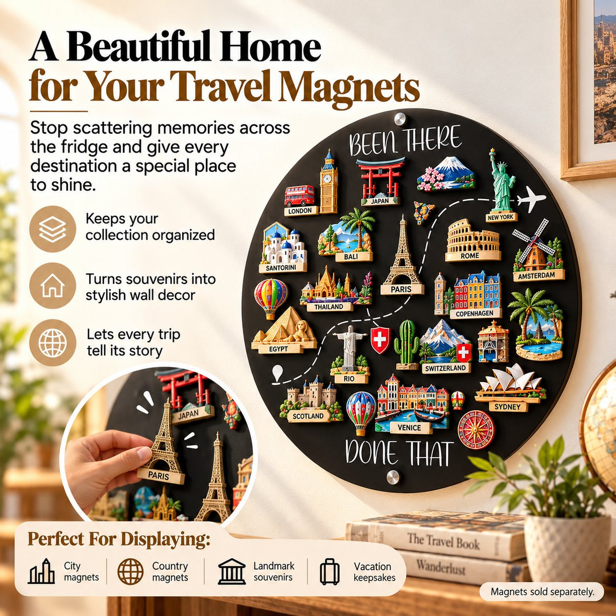 🌍✨ Tableau d’affichage pour aimants de voyage – 💕transformez vos destinations en mur de souvenirs