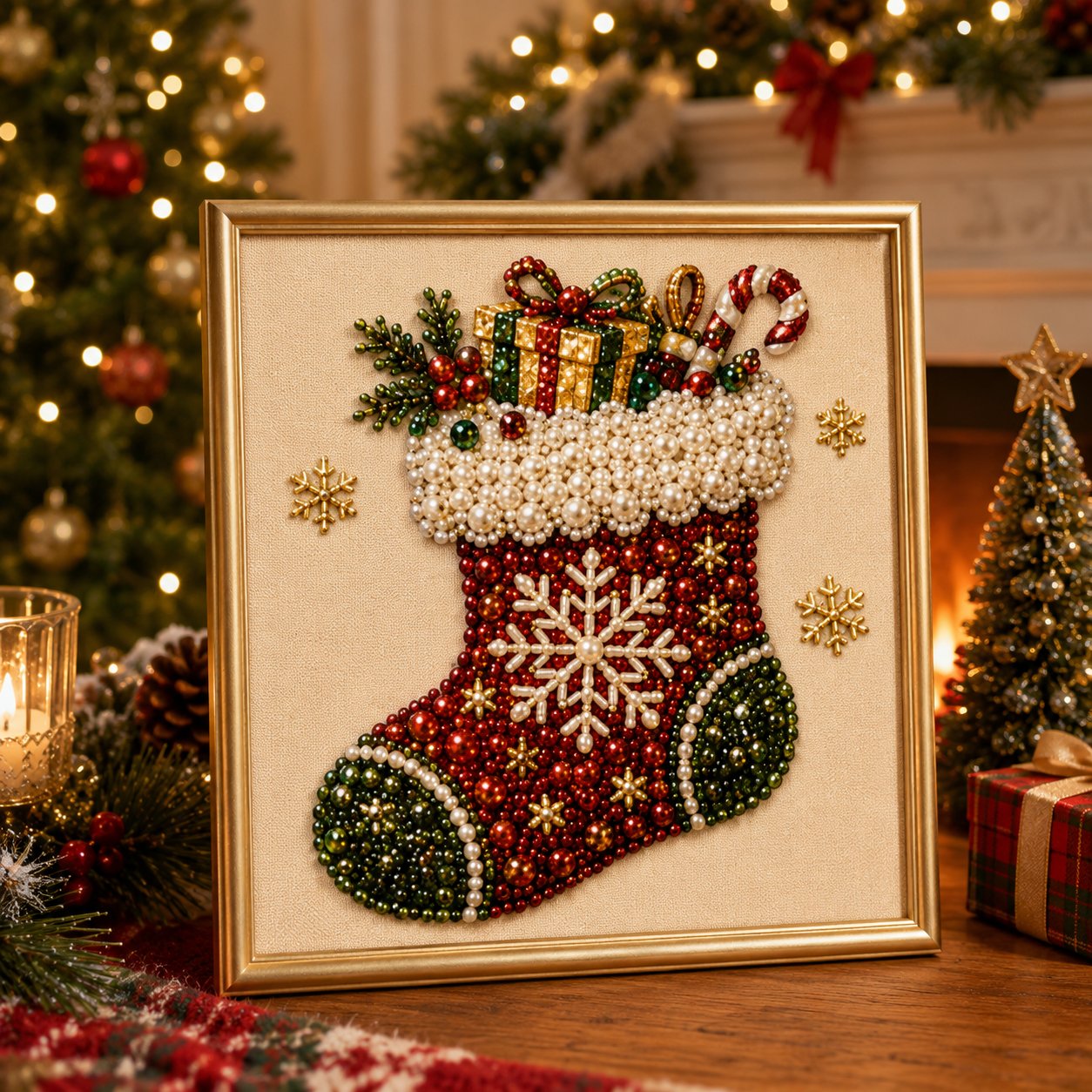 🎄 Illuminez votre Noël : Kit de Peinture Perlée 3D (Cadre inclus !) ✨