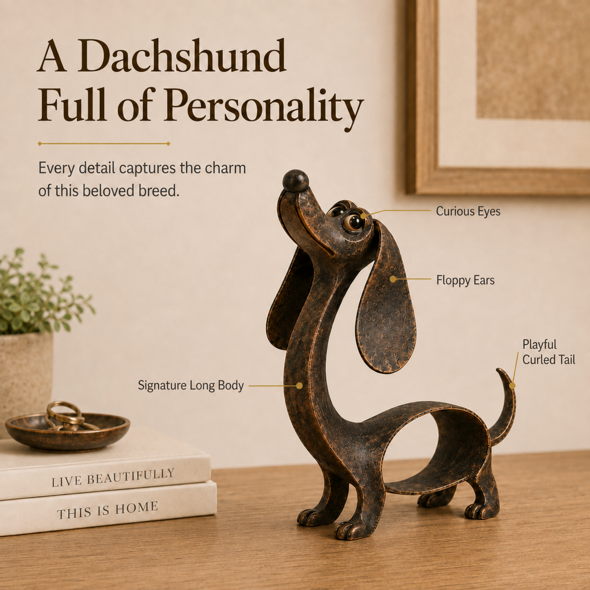🐾🎨 Sculpture de basset en bronze ancien — une présence chaleureuse et pleine de caractère pour vos espaces