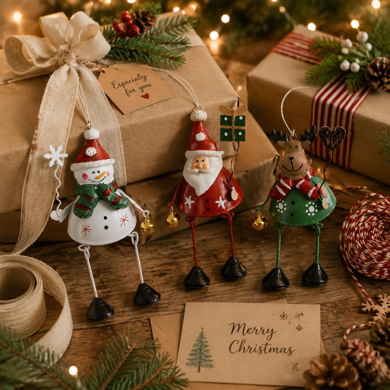 🎄🔔 Suspensions de Noël en métal peint à la main — une touche de vie et de gaité pour votre sapin