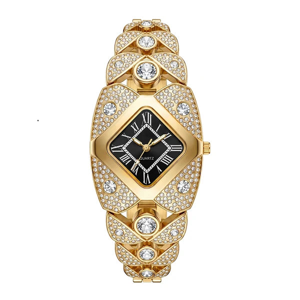 💎 Montre femme au cadran losange et strass – Élégance géométrique et éclat singulier