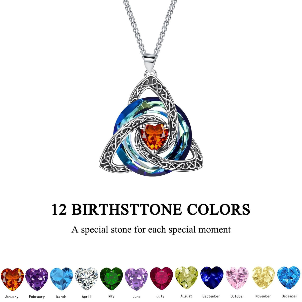 ✨Collier Trinité celtique avec pierre de naissance--un symbole de foi, d'amour et d'unité à porter au quotidien
