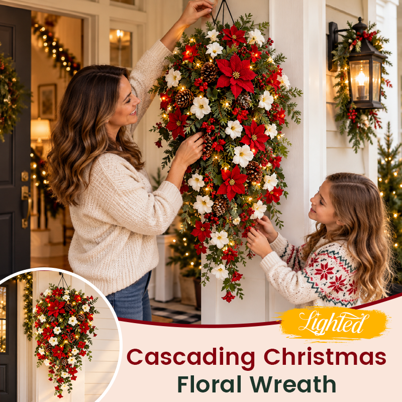 🎄🌺 Couronne de Noël lumineuse en cascade – Transformez n'importe quel espace en un décor festif !