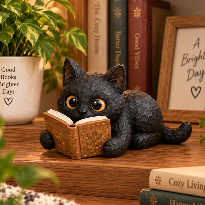 🐱 Figurine Chat Lecteur – Toujours Une Page de Plus à Lire