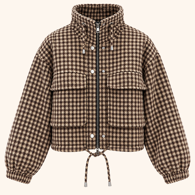 🧥Veste courte femme à motif pied-de-poule et style utilitaire🍂