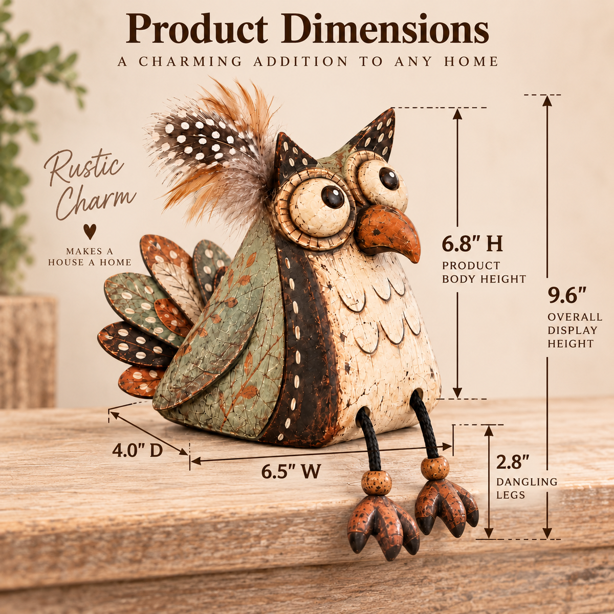 🦉🍂 Statuette de hibou rustique pour étagère--un charme fermier ludique pour chaque coin