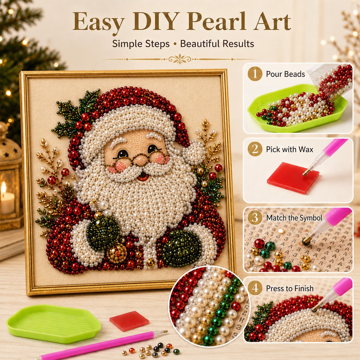 🎄 Illuminez votre Noël : Kit de Peinture Perlée 3D (Cadre inclus !) ✨