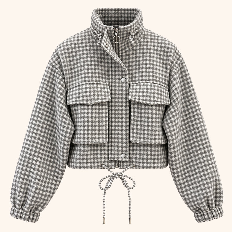 🧥Veste courte femme à motif pied-de-poule et style utilitaire🍂