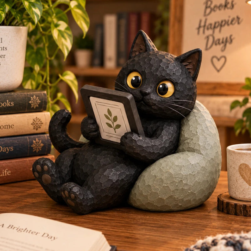🐱 Figurine Chat Lecteur – Toujours Une Page de Plus à Lire