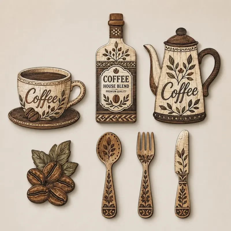 ☕Décoration Murale 7 Pièces en Bois Style Coin Café✨
