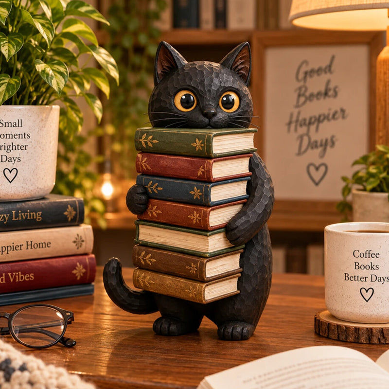 🐱 Figurine Chat Lecteur – Toujours Une Page de Plus à Lire