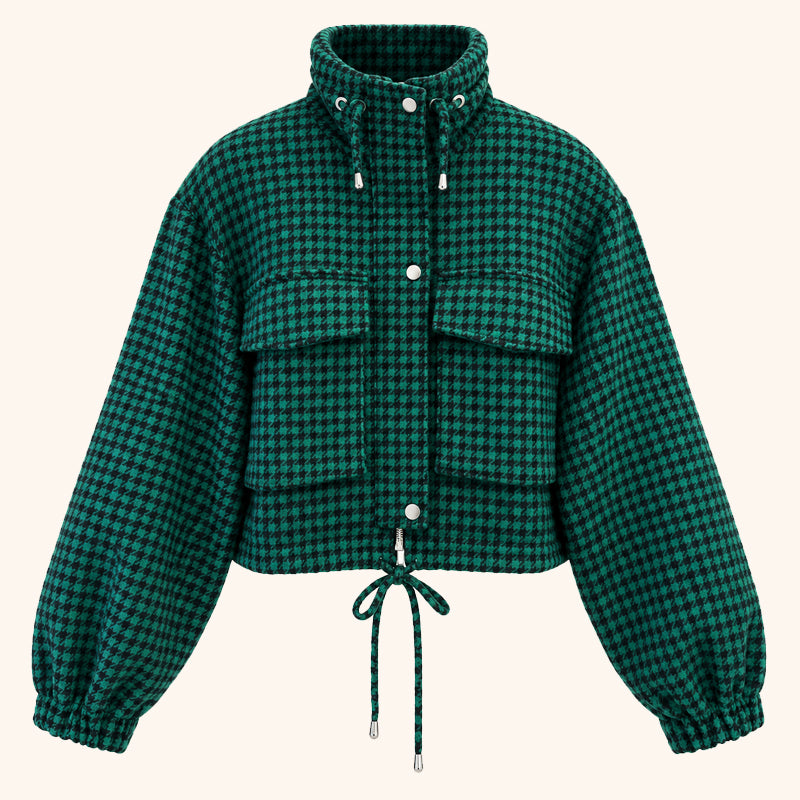 🧥Veste courte femme à motif pied-de-poule et style utilitaire🍂