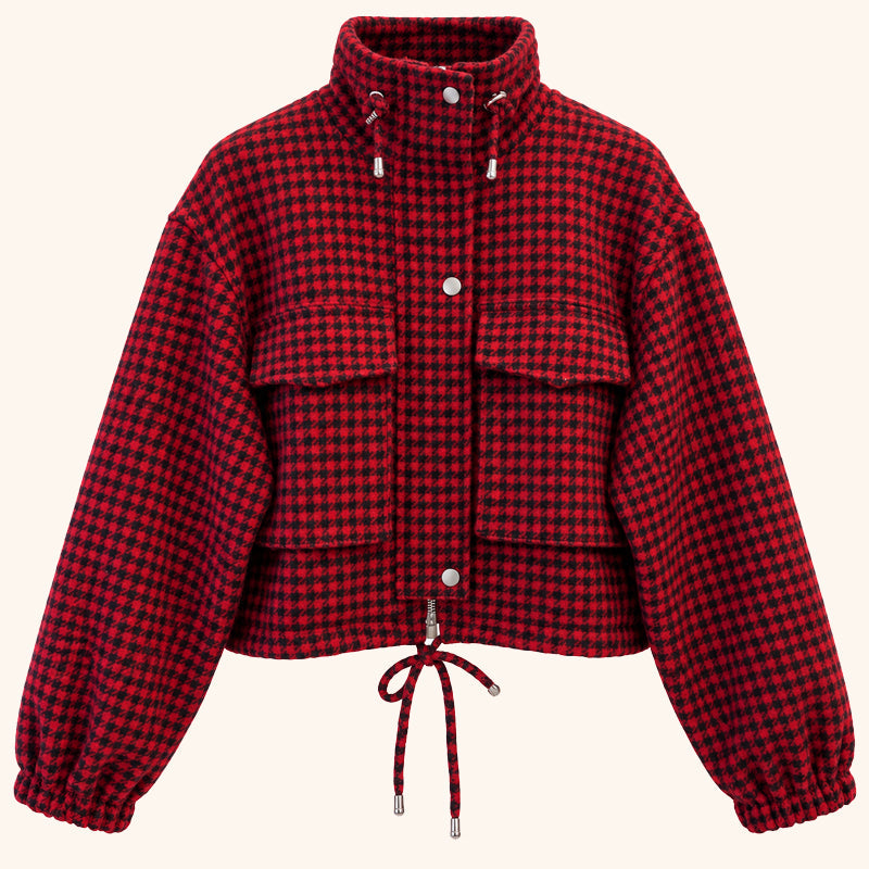🧥Veste courte femme à motif pied-de-poule et style utilitaire🍂