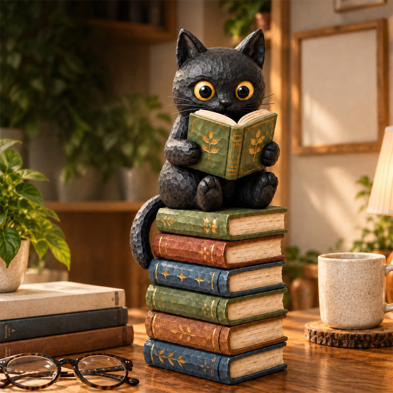 🐱 Figurine Chat Lecteur – Toujours Une Page de Plus à Lire