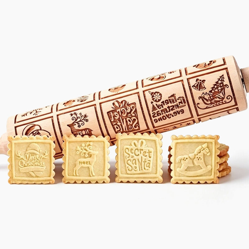 🎄🎨 Rouleau à pâtisserie gravé renne et bonhomme en pain d'épices — un simple geste, et vos biscuits se parent de motifs festifs