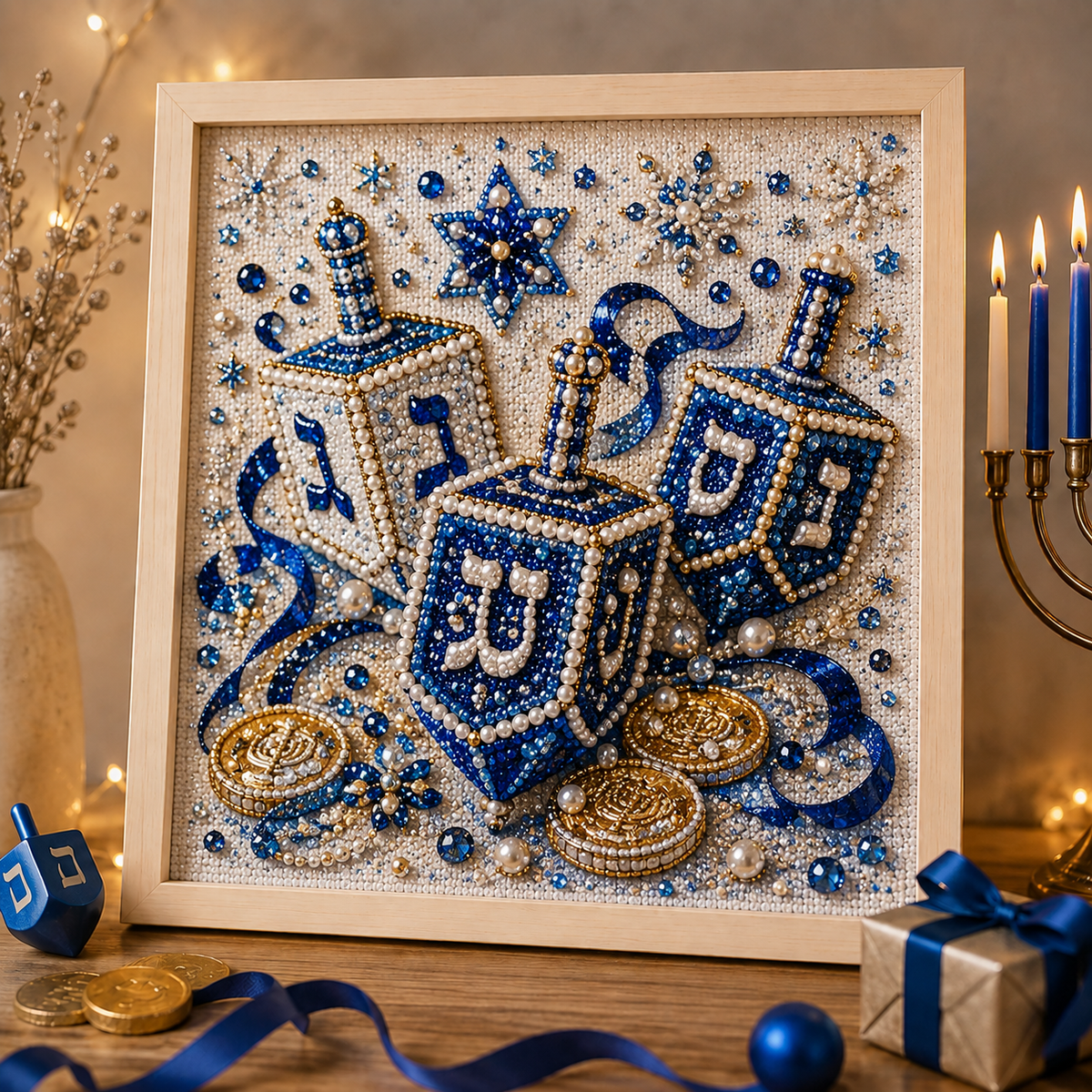 🕎✨ Kit DIY d'art perlé pour Hanoukka — créez ensemble une œuvre lumineuse pour les Huit Nuits de lumière