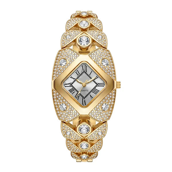 💎 Montre femme au cadran losange et strass – Élégance géométrique et éclat singulier