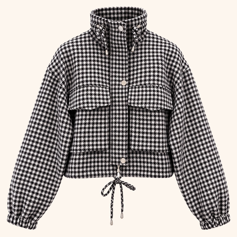 🧥Veste courte femme à motif pied-de-poule et style utilitaire🍂