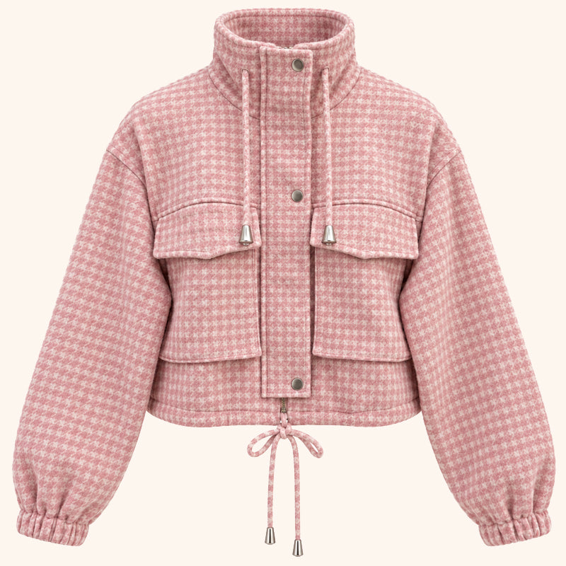 🧥Veste courte femme à motif pied-de-poule et style utilitaire🍂
