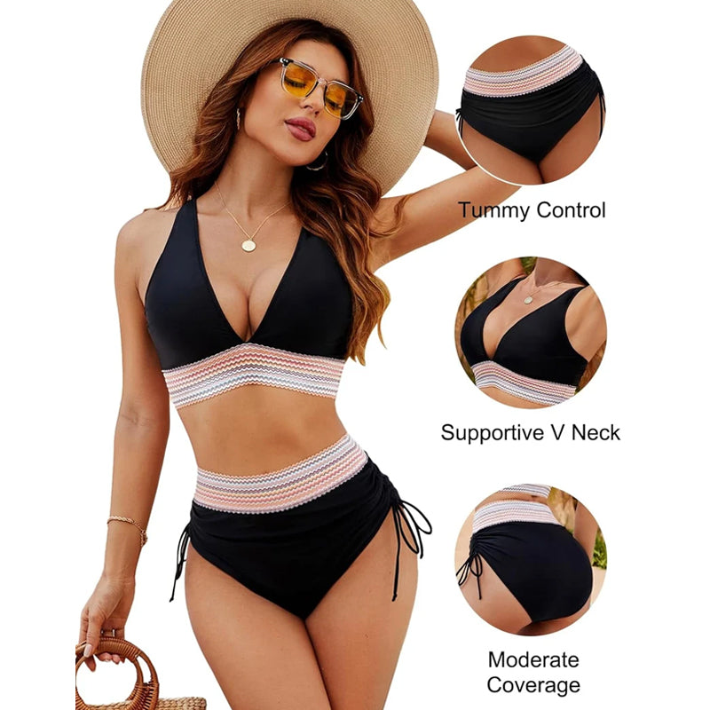 ☀️Vente spéciale d'été : 60% de réductio🏖️Ensembles de bikinis à taille haute avec contrôle du ventre et des couleurs