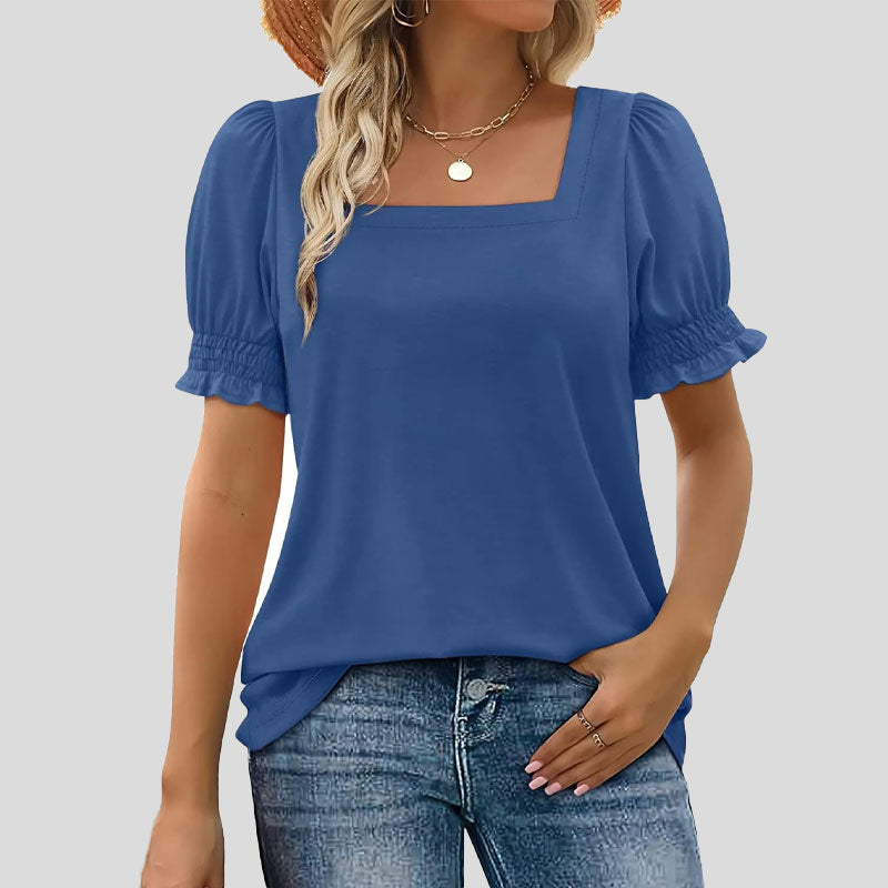 ⏳2025 Nouvelle arrivée🌸T-shirt à col carré et manches smockées pour femme