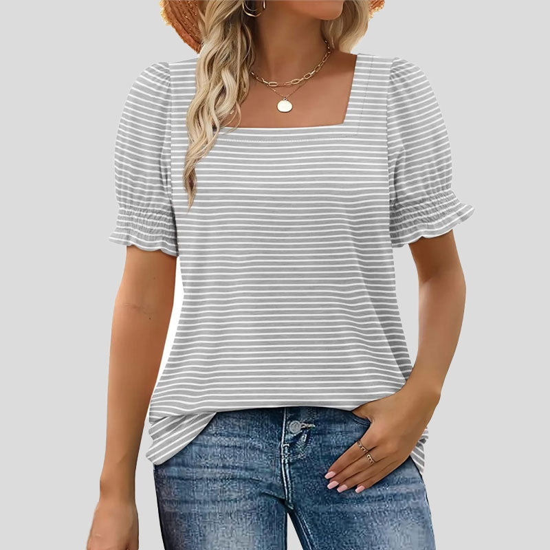⏳2025 Nouvelle arrivée🌸T-shirt à col carré et manches smockées pour femme