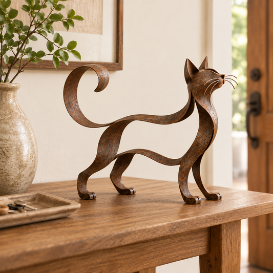 🐱✨ Sculpture métal Maine Coon--lignes fluides et charme rustique pour la maison d'un amoureux des chats