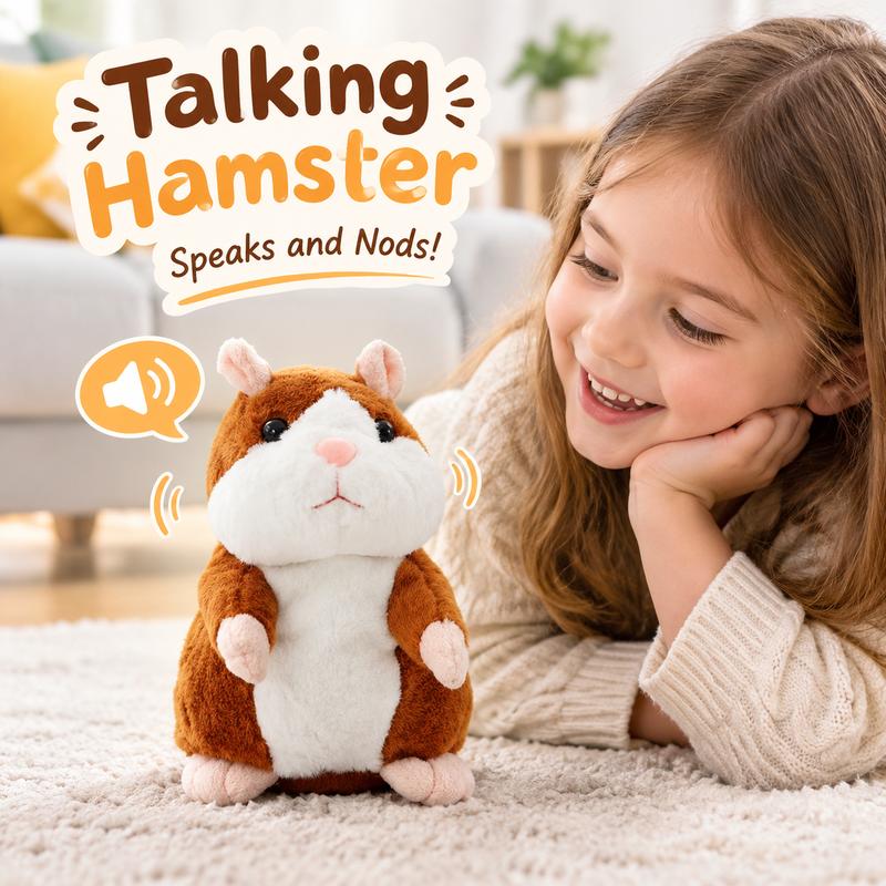 🐹 Peluche hamster parlante – répète les sons et bouge ! 3 couleurs + édition de Noël (15 cm) ✨🎄