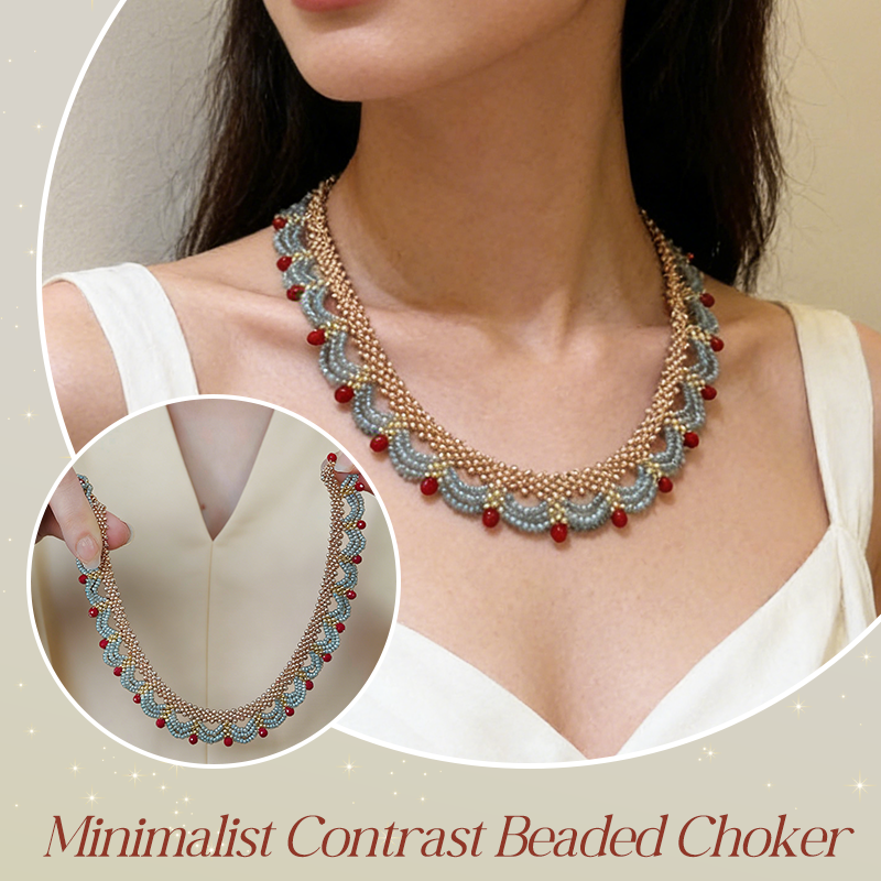 ✨Collier double rangée avec pompons en perles de couleur contrasté