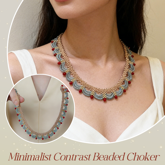 ✨Collier double rangée avec pompons en perles de couleur contrasté