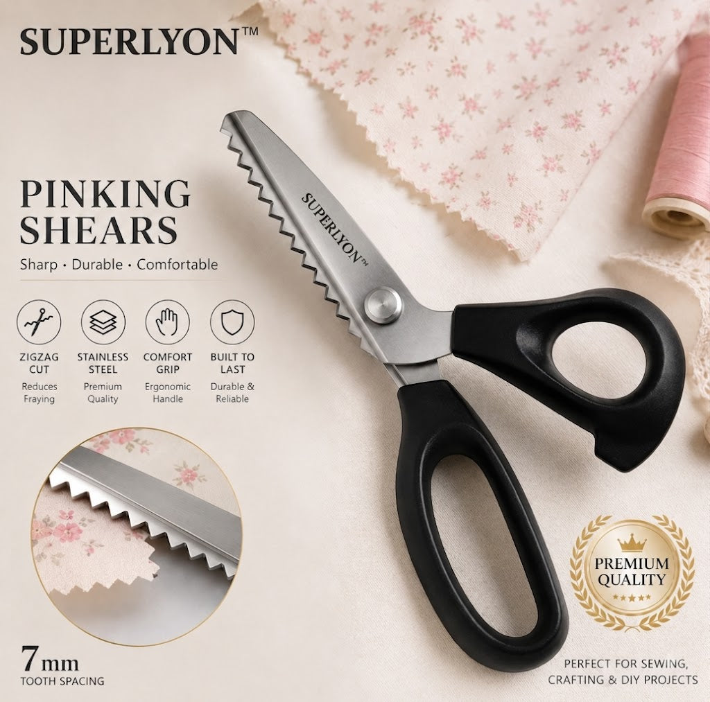 SUPERLYON ✂️ Ciseaux cranteurs professionnels en acier inoxydable 23 cm - ✨ Lame en zigzag affûtée, anti-effilochage, pour la couture et les loisirs créatifs