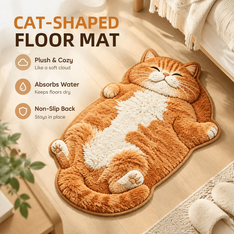 🐱 Tapis de sol absorbant en forme de chat – Un accueil de chat somnolent pour votre entrée ou votre chevet