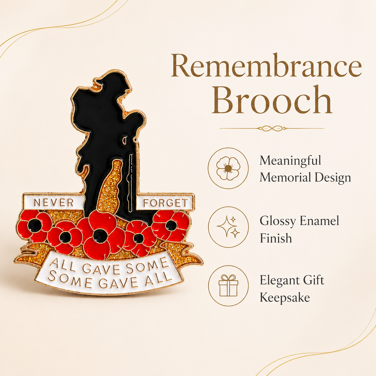 🌺🪖 Honneur. Souvenez-vous. N'oubliez jamais. — Broche commémorative du 111e anniversaire du Coquelicot Rouge