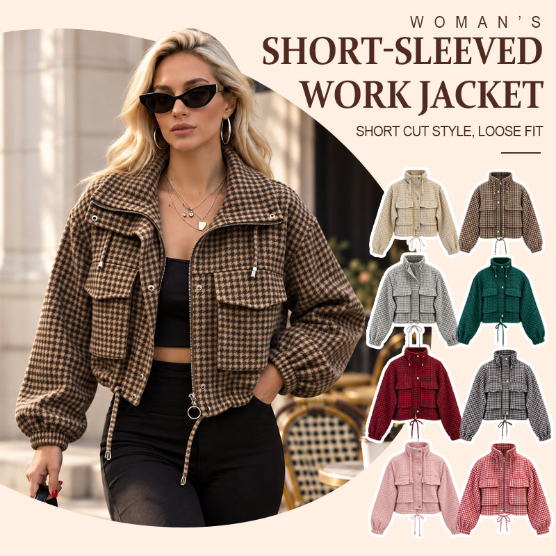🧥Veste courte femme à motif pied-de-poule et style utilitaire🍂