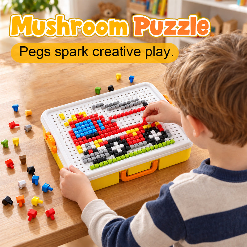 🎨Puzzle champignon à picots pour enfants--Cadeau créatif de construction et de reconnaissance des couleurs
